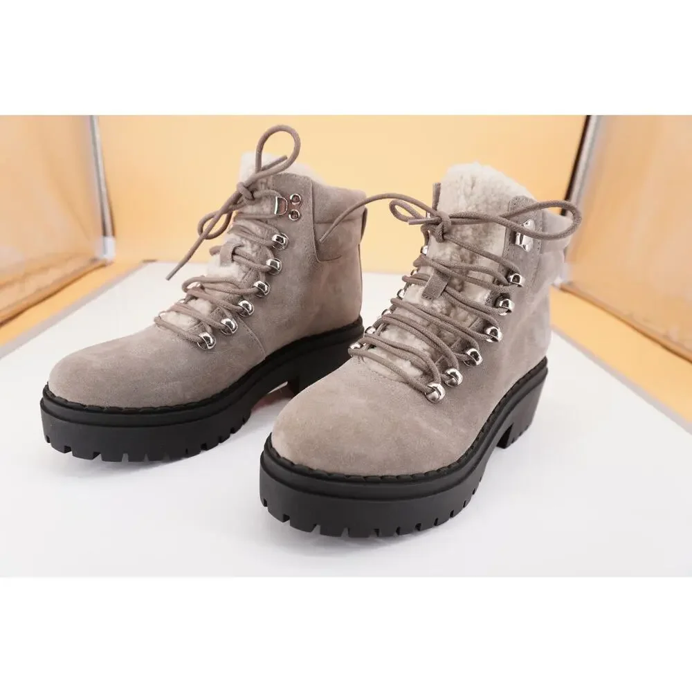 Marc Fisher Nairy grey suede Shearling ankle boot SZ 5 biker Lugg wool $250